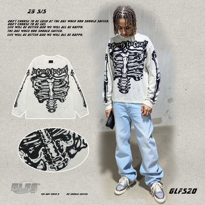 𝔾𝕣𝕠𝕦𝕟𝕕ℤ𝕖𝕣𝕠®2026年秋冬款圓領針織骨頭圖案長袖毛衣上衣