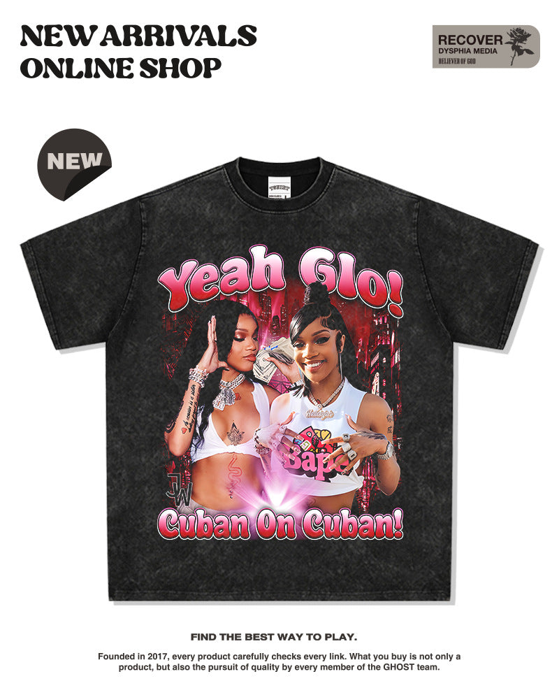 G.Z邁阿密南岸✥𝔾𝕣𝕠𝕦𝕟𝕕ℤ𝕖𝕣𝕠®✥2025年南裝大佬/美式嘻哈寬鬆重磅數GloRilla中性T-Shirt上衣