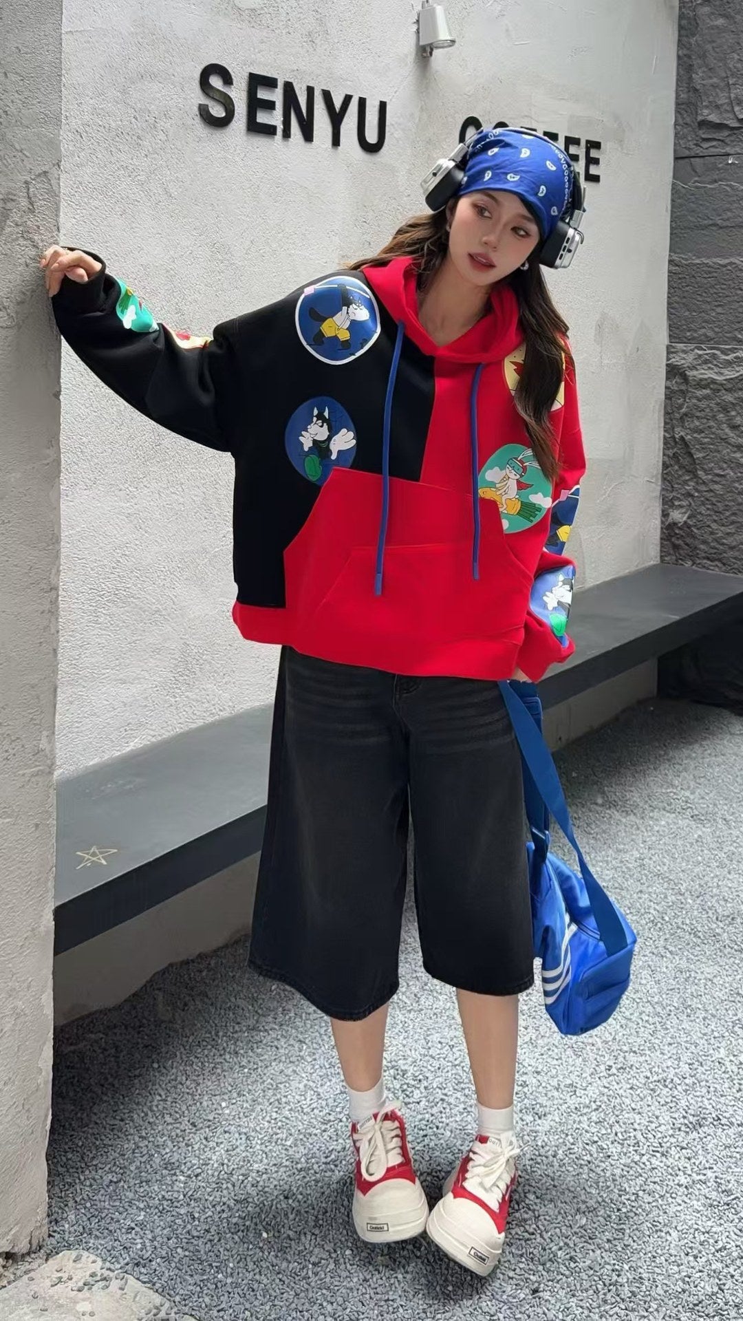 🄶🅁🄾🅄🄽🄳♾🅉🄴🅁🄾25-26SS♾無性別穿搭OverSize美式新款雙色卡通連帽長袖上衣T-SHIRT(現貨優惠)