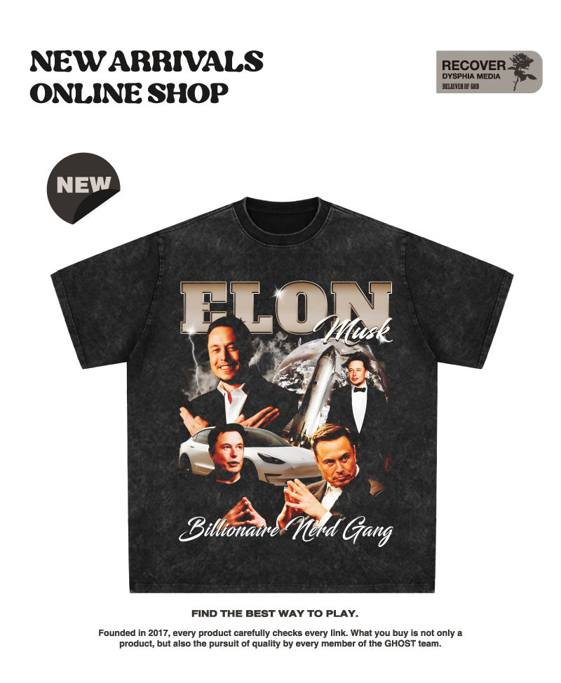 G.Z邁阿密南岸✥𝔾𝕣𝕠𝕦𝕟𝕕ℤ𝕖𝕣𝕠®✥2025年南裝大佬/美式嘻哈寬鬆重磅數Elon Musk男女中性T-Shirt上衣