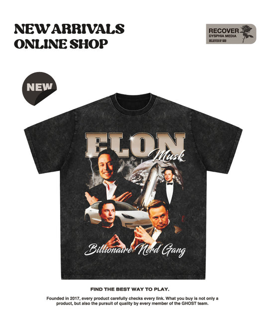G.Z邁阿密南岸✥𝔾𝕣𝕠𝕦𝕟𝕕ℤ𝕖𝕣𝕠®✥2025年南裝大佬/美式嘻哈寬鬆重磅數Elon Musk男女中性T-Shirt上衣