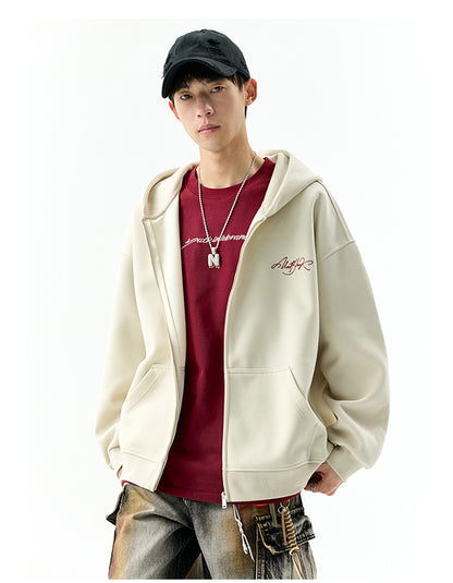 𝔾𝕣𝕠𝕦𝕟𝕕ℤ𝕖𝕣𝕠®2026年秋冬款經典復古草寫字母連帽拉練長袖情侶夾克外套