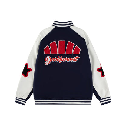 𝔾𝕣𝕠𝕦𝕟𝕕ℤ𝕖𝕣𝕠®2026年秋冬款復古PU皮革拼接星星棒球夾克外套(限量)