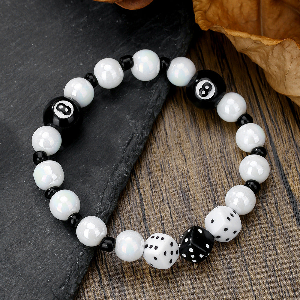 Flexing精品✥𝔾𝕣𝕠𝕦𝕟𝕕ℤ𝕖𝕣𝕠®✥歐美嘻哈8號球仿珍珠彈力串珠手鍊