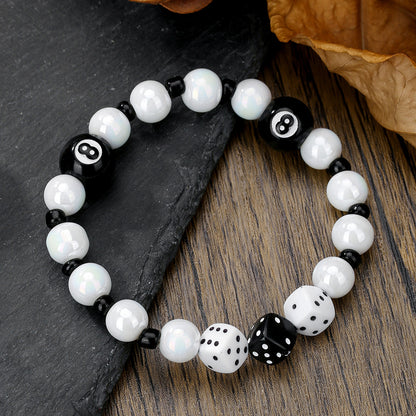 Flexing精品✥𝔾𝕣𝕠𝕦𝕟𝕕ℤ𝕖𝕣𝕠®✥歐美嘻哈8號球仿珍珠彈力串珠手鍊