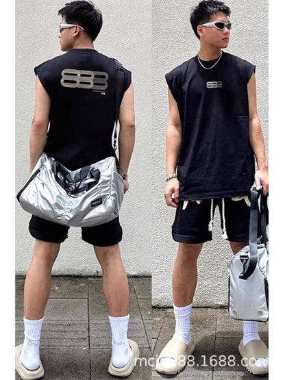 ♠𝔾𝕣𝕠𝕦𝕟𝕕ℤ𝕖𝕣𝕠♠美式風格夏日新款棉質888大尺寸無袖運動背心