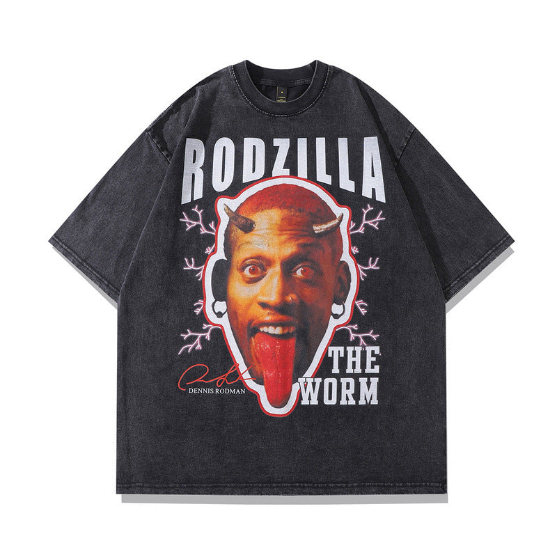 GZ Miami South Shore✥𝔾𝕣𝕠𝕦𝕟𝕕ℤ𝕖𝕣𝕠®✥2023 Southern Clothes Boss/Laughing at You Dare to Wear Series-American Casual Demon Rodman Heavy Weight Washed Neutral Short-sleeved T-Shirt 