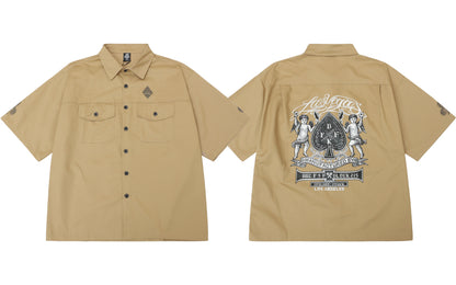 𝔾𝕣𝕠𝕦𝕟𝕕ℤ𝕖𝕣𝕠🎭♠墨西哥♠匪幫⚂2025年⚅美式嘻哈寬鬆上衣經典翻黑桃天使重磅數工作短袖襯衫