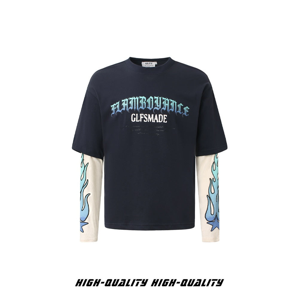 𝔾𝕣𝕠𝕦𝕟𝕕ℤ𝕖𝕣𝕠®2026年秋冬款復古火焰字母兩件式圓領長袖上衣T-SHIRT