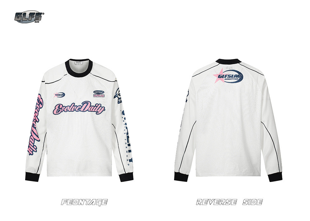 𝔾𝕣𝕠𝕦𝕟𝕕ℤ𝕖𝕣𝕠®2026年秋冬款網眼字母球衣圓領長袖上衣T-SHIRT