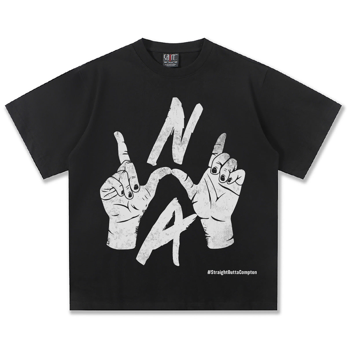G.Z邁阿密南岸𝔾𝕣𝕠𝕦𝕟𝕕ℤ𝕖𝕣𝕠®✥南裝大佬✥ 美式嘻哈水洗重磅數男女中性N.W.A手勢短袖上衣T-Shirt(亞洲版型)