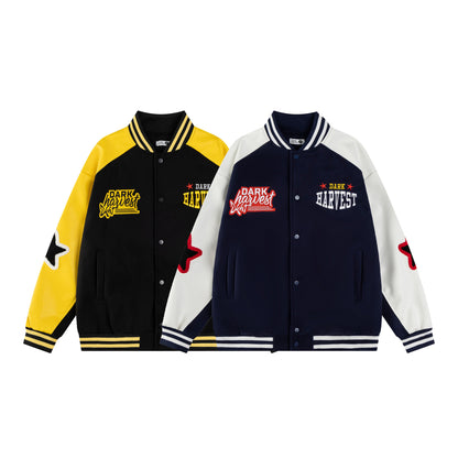 𝔾𝕣𝕠𝕦𝕟𝕕ℤ𝕖𝕣𝕠®2026年秋冬款復古PU皮革拼接星星棒球夾克外套(限量)