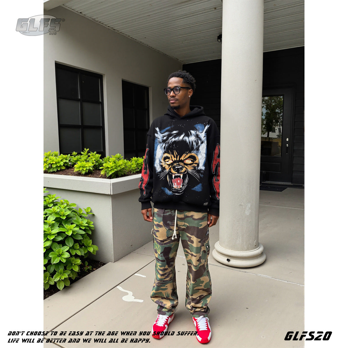 𝔾𝕣𝕠𝕦𝕟𝕕ℤ𝕖𝕣𝕠®2026年秋冬款復古暗夜惡狼連帽長袖上衣T-SHIRT