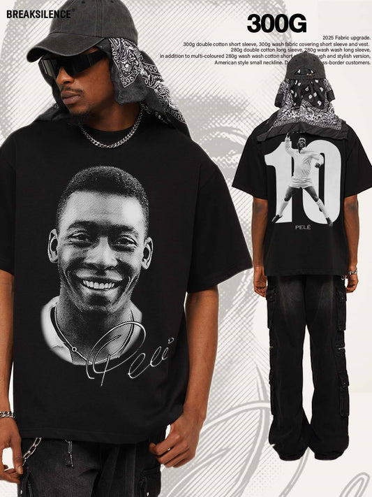 G.Z邁阿密南岸𝔾𝕣𝕠𝕦𝕟𝕕ℤ𝕖𝕣𝕠®✥南裝大佬✥ 美式嘻哈水洗重磅數男女中性球王貝利T-Shirt短袖上衣(亞洲版型)