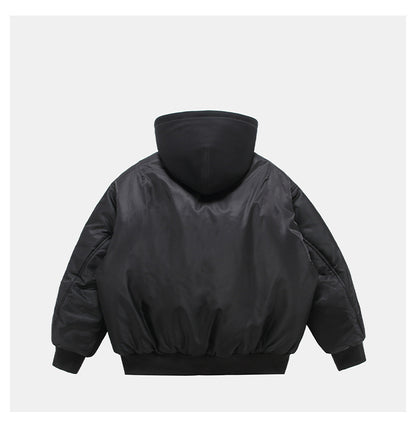 𝔾𝕣𝕠𝕦𝕟𝕕ℤ𝕖𝕣𝕠®2026年秋冬款經典復古假兩件式寬鬆連帽防風保暖飛行夾克外套(限量)