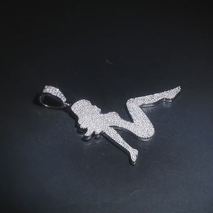 Flexing精品✥𝔾𝕣𝕠𝕦𝕟𝕕ℤ𝕖𝕣𝕠®✥歐美嘻性感女郎剪影滿鑽不鏽鋼吊飾中性男女街頭項鍊