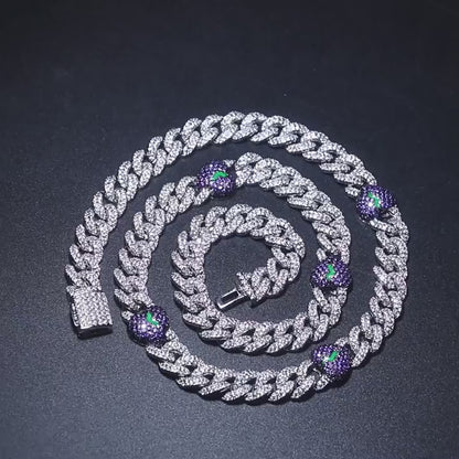 Flexing精品✥𝔾𝕣𝕠𝕦𝕟𝕕ℤ𝕖𝕣𝕠®✥歐美嘻哈破碎紫鑽古巴滿鑽項鍊不鏽鋼中性男女街頭項鍊