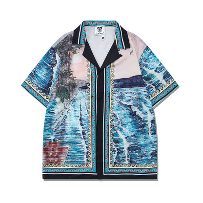 GZ Miami South Shore✥𝔾𝕣𝕠𝕦𝕟𝕕ℤ𝕖𝕣𝕠®✥2023 Southern suit big brother/American casual blue coast loose open collar shirt shorts suit 