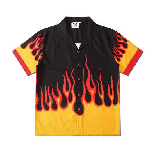 G.Z LA西岸 2023【✟純愛西岸✟】燃燒火焰數碼印花寬鬆短袖襯衫