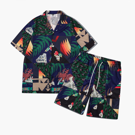 GZ Miami South Shore✥𝔾𝕣𝕠𝕦𝕟𝕕ℤ𝕖𝕣𝕠®✥2023 Southern suit boss / American casual rainforest loose open collar shirt shorts suit 