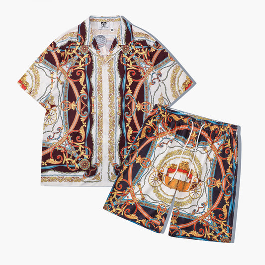 G.Z マイアミ サウスショア✥𝔾𝕣𝕠𝕦𝕟𝕕ℤ𝕖𝕣𝕠®✥2023 サザンスーツボス/アメカジ DJ ケリーのゆったりとした開襟シャツとショートパンツのスーツ