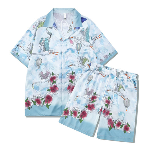 GZ Miami South Shore✥𝔾𝕣𝕠𝕦𝕟𝕕ℤ𝕖𝕣𝕠®✥2023 Southern suit big guy/American casual songbird loose open collar shirt shorts suit 