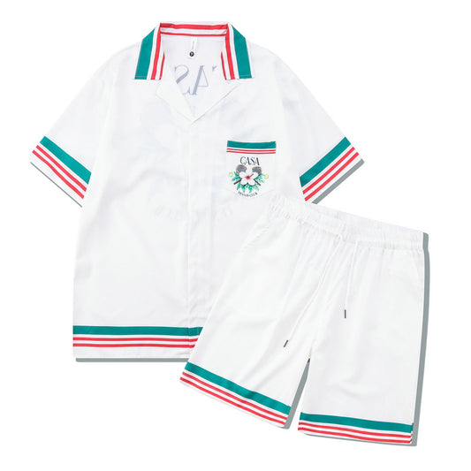 G.Z 邁阿密南岸✥𝔾𝕣𝕠𝕦𝕟𝕕ℤ𝕖𝕣𝕠®✥２０２３南裝大佬/美式休閒白色網球寬鬆開領襯衫短褲套裝