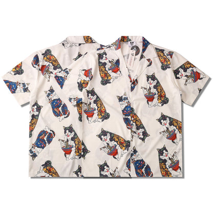 G.Z マイアミ サウスショア✥𝔾𝕣𝕠𝕦𝕟𝕕ℤ𝕖𝕣𝕠®✥2023 サザンスーツボス/和カジュアル浮世絵猫ルーズ開襟シャツ