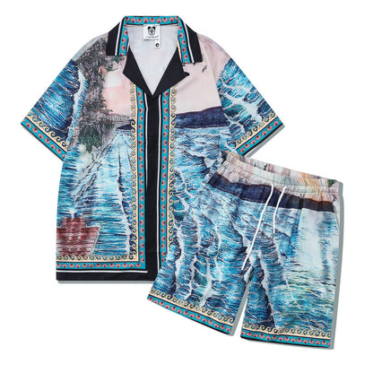 G.Z マイアミ サウスショア✥𝔾𝕣𝕠𝕦𝕟𝕕ℤ𝕖𝕣𝕠®✥2023 サザンスーツ ボス/アメカジ 南洋バケーションスタイル ゆったり 開襟シャツ ショートパンツ スーツ