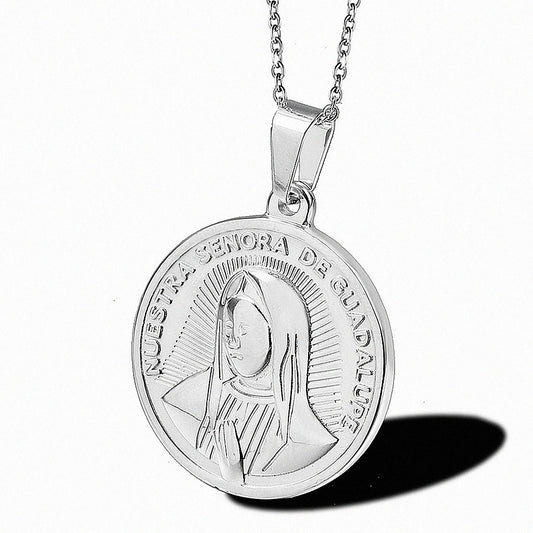 GZ LA West Bund 2023【✟Pure Love West Bund✟】Virgin Mary Titanium Steel Gold Coin Round Plate Head Pendant