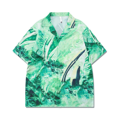 G.Z 邁阿密南岸✥𝔾𝕣𝕠𝕦𝕟𝕕ℤ𝕖𝕣𝕠®✥２０２３南裝大佬/美式休閒綠油植被寬鬆開領襯衫短褲套裝