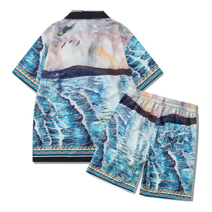 G.Z マイアミ サウスショア✥𝔾𝕣𝕠𝕦𝕟𝕕ℤ𝕖𝕣𝕠®✥2023 サザンスーツ ボス/アメカジ 南洋バケーションスタイル ゆったり 開襟シャツ ショートパンツ スーツ