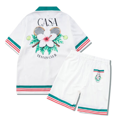 G.Z マイアミ サウスショア✥𝔾𝕣𝕠𝕦𝕟𝕕ℤ𝕖𝕣𝕠®✥2023 サザンスーツ兄貴/アメカジ 白 テニス ルーズ オープンカラー シャツ ショートパンツ スーツ