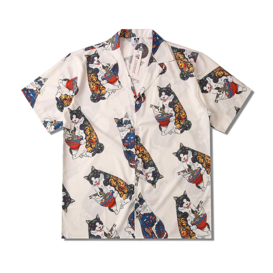 GZ Miami South Shore✥𝔾𝕣𝕠𝕦𝕟𝕕ℤ𝕖𝕣𝕠®✥2023 Southern suit boss/Japanese casual Ukiyo-e cat loose open collar shirt 