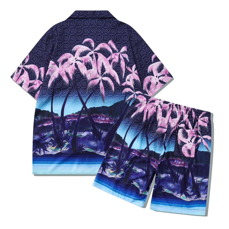G.Z 邁阿密南岸✥𝔾𝕣𝕠𝕦𝕟𝕕ℤ𝕖𝕣𝕠®✥２０２３南裝大佬/美式休閒紫色迷情寬鬆開領襯衫短褲套裝