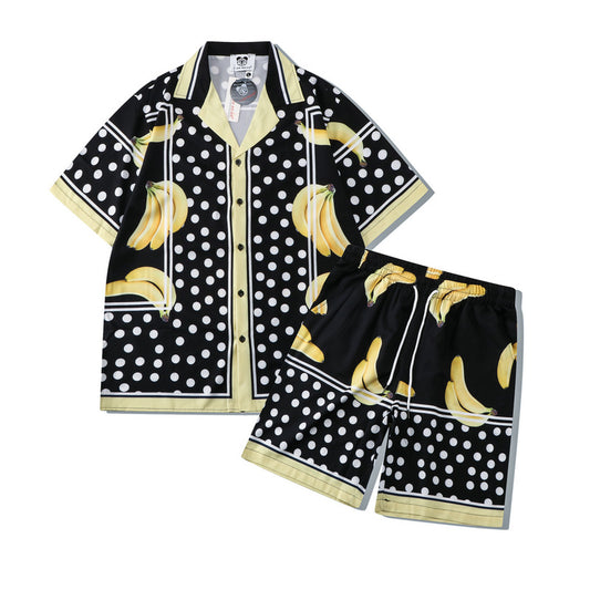 G.Z 邁阿密南岸✥𝔾𝕣𝕠𝕦𝕟𝕕ℤ𝕖𝕣𝕠®✥２０２３南裝大佬/美式休閒黑點香蕉寬鬆開領襯衫短褲套裝