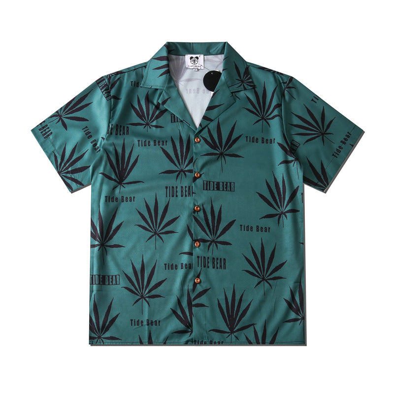 G.Z LA西岸 2023【✟純愛西岸✟】大麻葉數碼印花寬鬆短袖襯衫