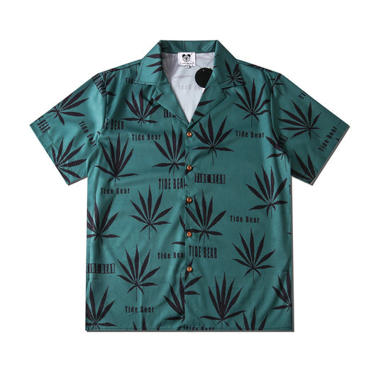 GZ LA West Bank 2023【✟Pure Love West Bank✟】Marijuana leaf digital printing loose short-sleeved shirt