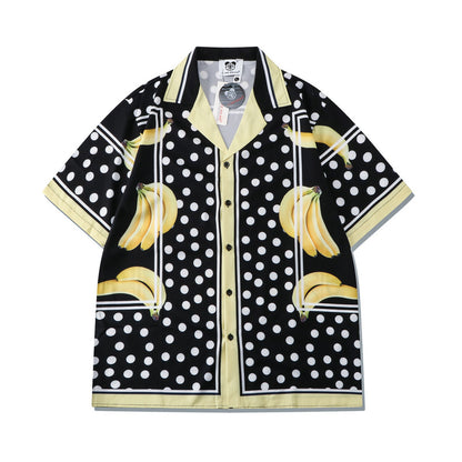 GZ Miami South Shore✥𝔾𝕣𝕠𝕦𝕟𝕕ℤ𝕖𝕣𝕠®✥2023 Southern suit boss/American casual black dot banana loose open collar shirt shorts suit 