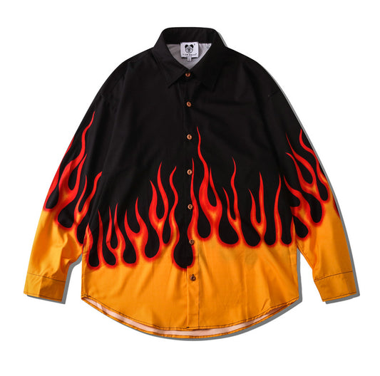 GZ LA West Bank 2023【✟Pure Love West Bank✟】Long-sleeved loose shirt with flame color matching digital printing