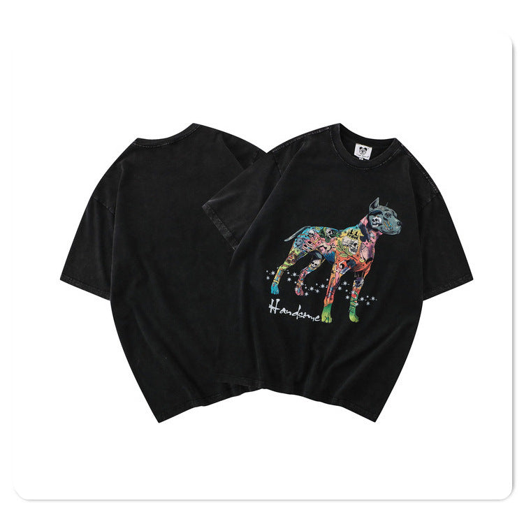 G.Z 邁阿密南岸✥𝔾𝕣𝕠𝕦𝕟𝕕ℤ𝕖𝕣𝕠®✥２０２３南裝大佬/美式紋身惡犬水洗短袖中性T-Shirt