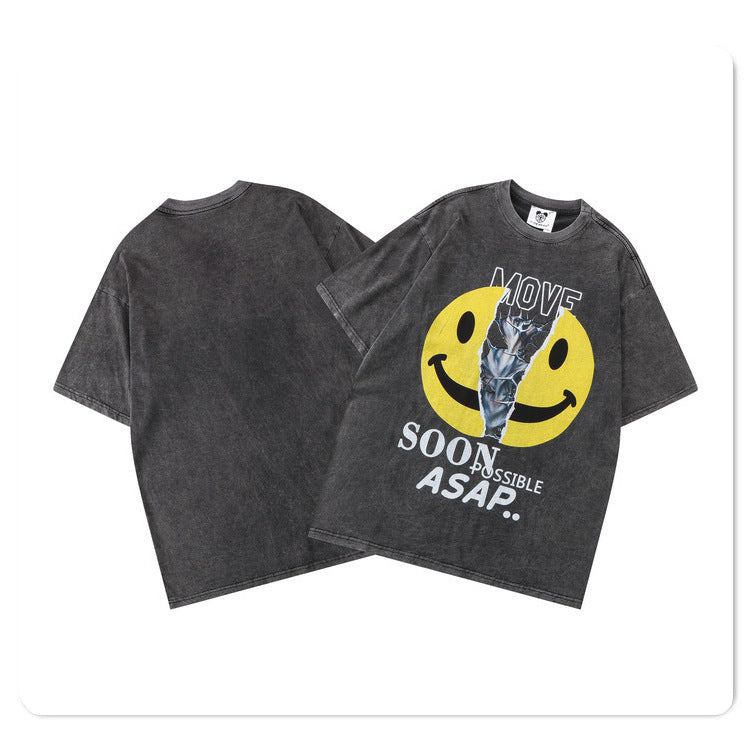 G.Z 邁阿密南岸✥𝔾𝕣𝕠𝕦𝕟𝕕ℤ𝕖𝕣𝕠®✥２０２３南裝大佬/美式休閒爆裂笑臉水洗短袖中性T-Shirt