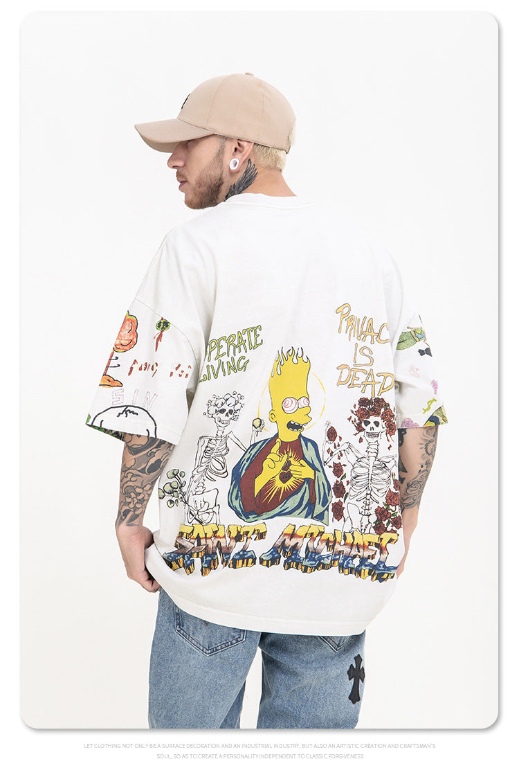 G.Z 邁阿密南岸✥𝔾𝕣𝕠𝕦𝕟𝕕ℤ𝕖𝕣𝕠®✥２０２３南裝大佬/美式滿版手繪耶穌塗鴉重磅數圓領T-Shirt