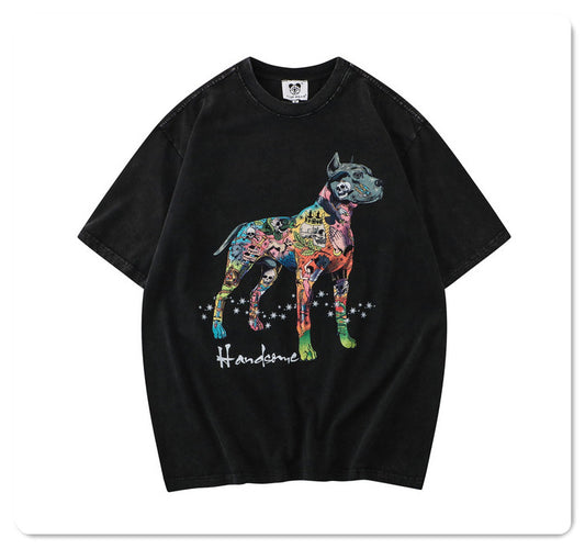 GZ Miami South Shore✥𝔾𝕣𝕠𝕦𝕟𝕕ℤ𝕖𝕣𝕠®✥2023 South suit boss/American tattoo vicious dog washed short-sleeved neutral T-Shirt 