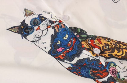 GZ Miami South Shore✥𝔾𝕣𝕠𝕦𝕟𝕕ℤ𝕖𝕣𝕠®✥2023 Southern suit boss/Japanese casual Ukiyo-e cat loose open collar shirt 