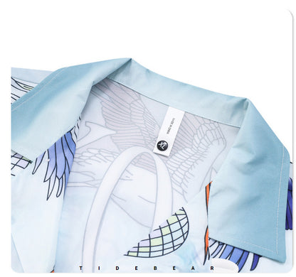 G.Z マイアミ サウスショア✥𝔾𝕣𝕠𝕦𝕟𝕕ℤ𝕖𝕣𝕠®✥2023 サザンスーツ ビッグガイ / アメカジ 子供鳥 ルーズ オープンカラー シャツ ショートパンツ スーツ