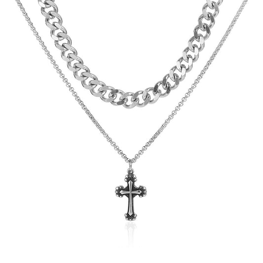 GZ LA West Bank 2023【✟Pure Love West Bank✟】Vintage Cross Titanium Steel Cuban Necklace