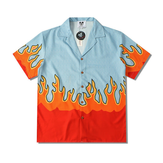 GZ LA West Bank 2023【✟Pure Love West Bank✟】Cartoon digital printing flame short-sleeved loose shirt