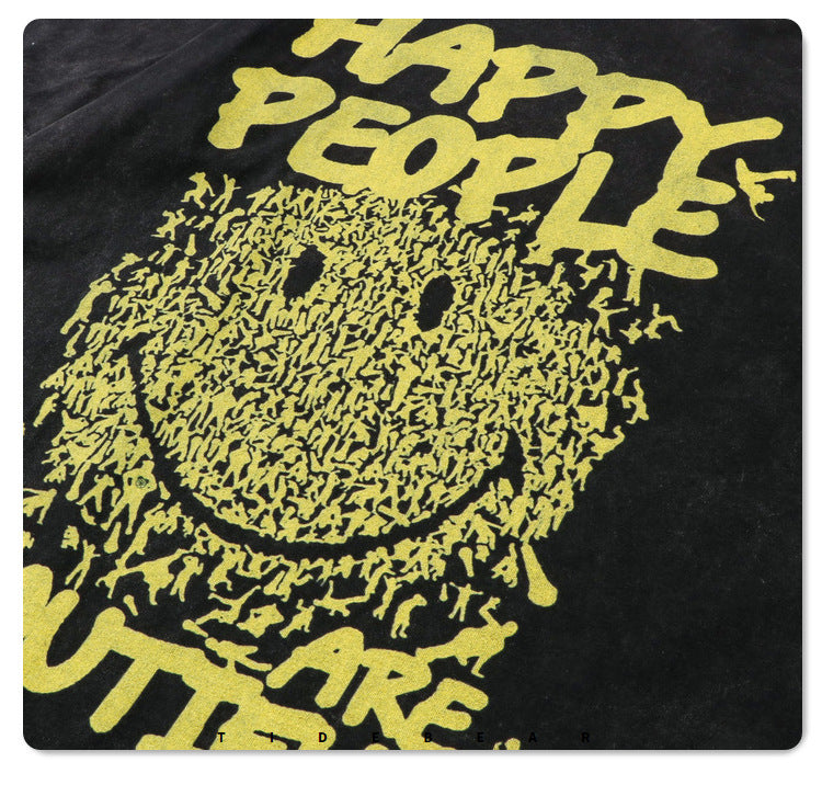 G.Z 邁阿密南岸✥𝔾𝕣𝕠𝕦𝕟𝕕ℤ𝕖𝕣𝕠®✥２０２３南裝大佬/美式休閒黃色笑臉水洗短袖中性T-Shirt