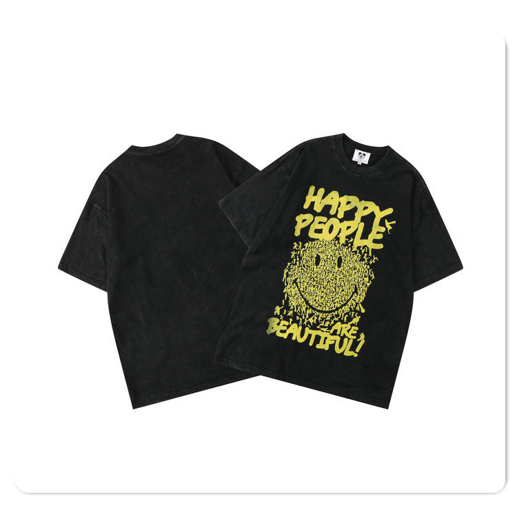 G.Z 邁阿密南岸✥𝔾𝕣𝕠𝕦𝕟𝕕ℤ𝕖𝕣𝕠®✥２０２３南裝大佬/美式休閒黃色笑臉水洗短袖中性T-Shirt